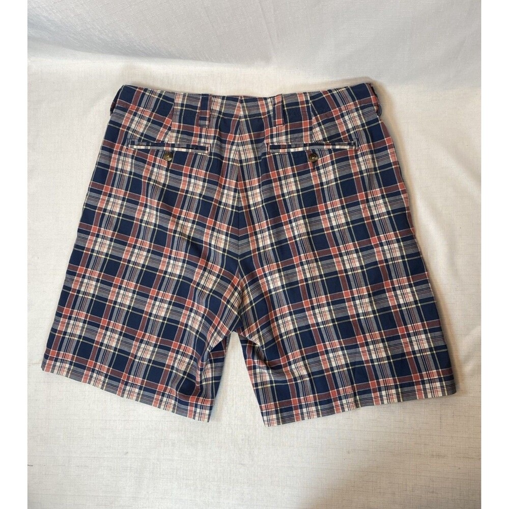 LL Bean Mens 36 Waist Standard Fit Plaid Cotton Chino Shorts Blue Red Madras - Picture 7 of 9